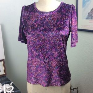 Lucky Brand Purple Soft Paisley Velvet Keyhole Top